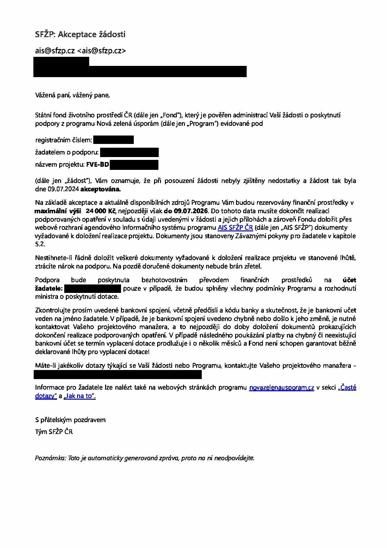 Akceptace dotace dokument