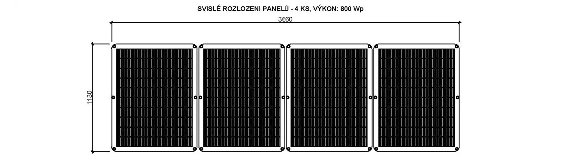 Svislé rozložení 4 panelů, vysoké zábradlí