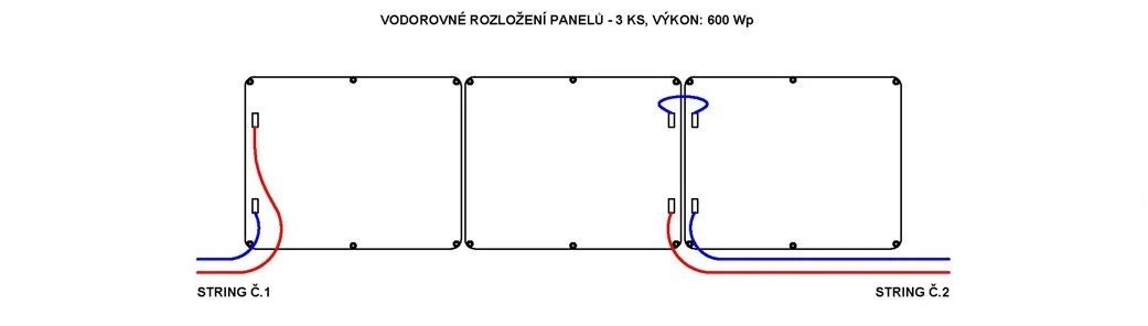 Vodorovné rozložení 3 panelů, wiring diagram